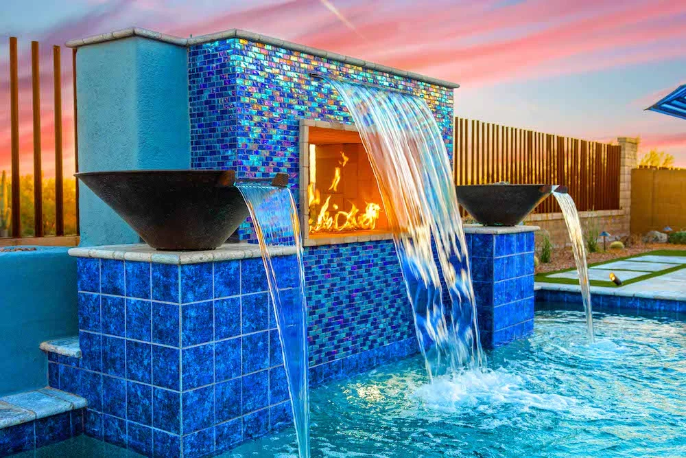 pool fire features wall rain curtain | Silver Line Pools